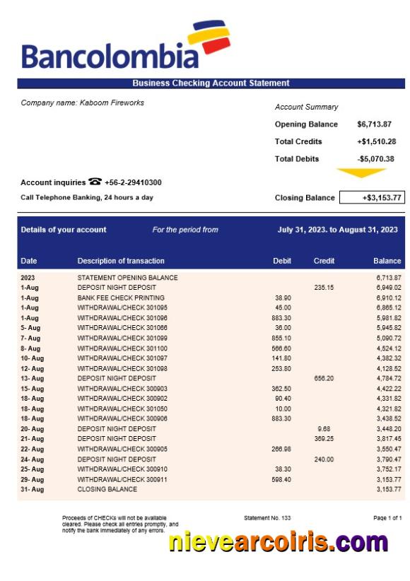 Bancolombia Bank firm statement